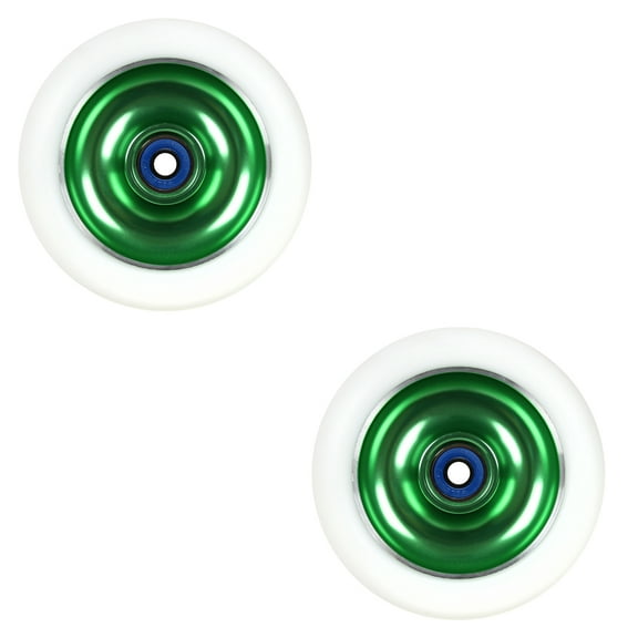 2 Metal Core Scooter Wheels 100mm GREEN With Abec 7 Bearings For MGP Razor Lucky