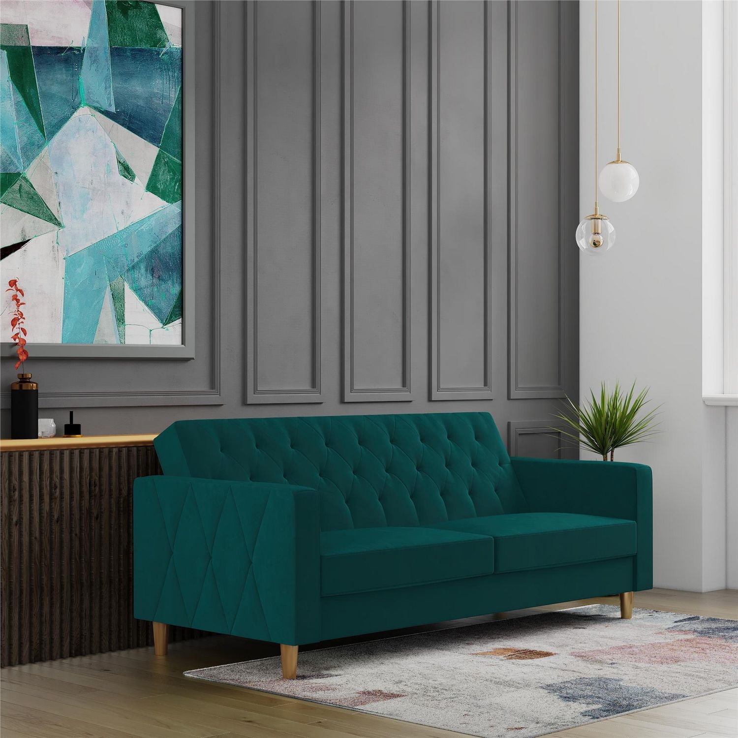 CosmoLiving Liberty Futon with Storage, Green Velvet