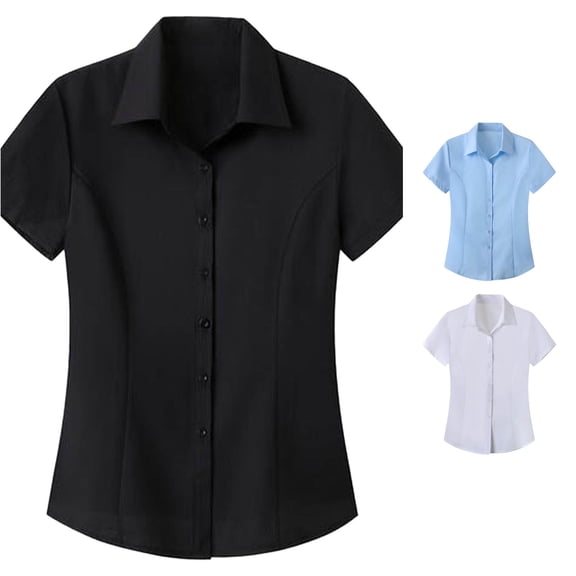 XAOFW Women's Button Down Shirts Short Sleeve Solid Color Elastic Slim Fit Breathable Shirt For Formal Wear Comfortable Top L