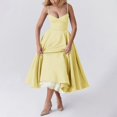 thumbnail image 5 of Women's Fashion Long Sleeve,Women's Fashionable Solid Color Princess Dress With Mesh And Double Layered Suspender Dress Yellow, 5 of 6