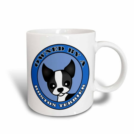 - 3dRose Owned By a Boston Terrier - Blue, Ceramic Mug, 11-ounce