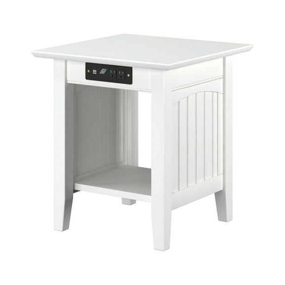 AFI Nantucket End Table with Charging Station in Driftwood-Finish:White,Item Package Quantity:1
