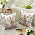 thumbnail image 4 of Bunny Flower Throw Pillow Covers 18x18 Set of 2,Spring Floral Easter Rabbit Decorative Pillowcases for Sofa Couch Living Room, 4 of 6