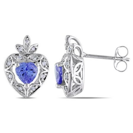 4/5 Carat T.G.W. Heart-Cut Tanzanite and Diamond-Accent 10kt White Gold Stud Earrings