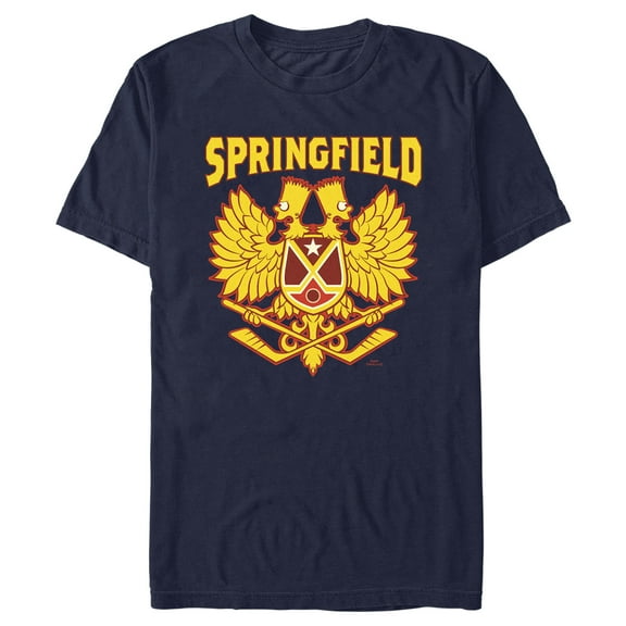 Men's The Simpsons Bart Springfield Hockey Crest Graphic Tee Navy Blue Small