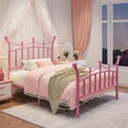 thumbnail image 4 of Amolife Twin Bed Frame, Metal Platform Bed with Crown-Shaped Headboard and Footboard, 12.6'' Under-Bed Storage Space, No Box Spring Needed, Pink, 4 of 11