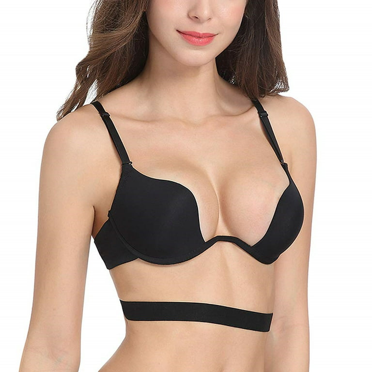 HWDI Women's Plunge Deep V Push Up Low Back Convertible Bra with Clear  Straps and Extension Padded Multiway Brasiere : : Clothing, Shoes  