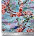 thumbnail image 1 of Soimoi Blue Polyester Crepe Fabric Insect,Peach & Pink Floral Decor Fabric Printed BTY 52 Inch Wide, 1 of 3