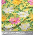 thumbnail image 1 of Soimoi Yellow Cotton Poplin Fabric Leaves & Water Lily Floral Print Fabric Prints By the Yard 42 Inch Wide, 1 of 3