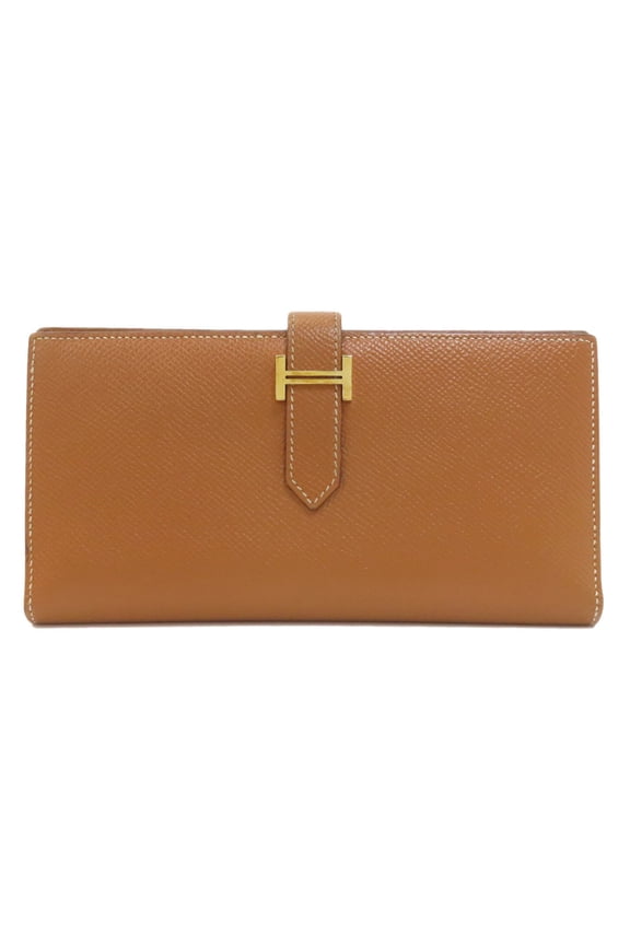 Pre-Owned Hermes Bearn Souffl Gold Wallet with Hardware, Epsom Leather, Women's