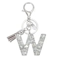 thumbnail image 1 of Llave de letra inicial Uxcell con borlas y perlas, llavero de letra brillante W con strass y anillo para llaves, bolso, carteras, llaves de coche, taza, plata, 1 of 7