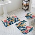 thumbnail image 3 of Tropical Plant Bathroom Rugs Set Watercolor Green Palm Leaf Red Flower Non Slip Absorbent Soft Bath Mats 3 Piece Set with Bathroom Rug, U-Shaped Floor Mat, Toilet Seat Cover Small Size, 3 of 9