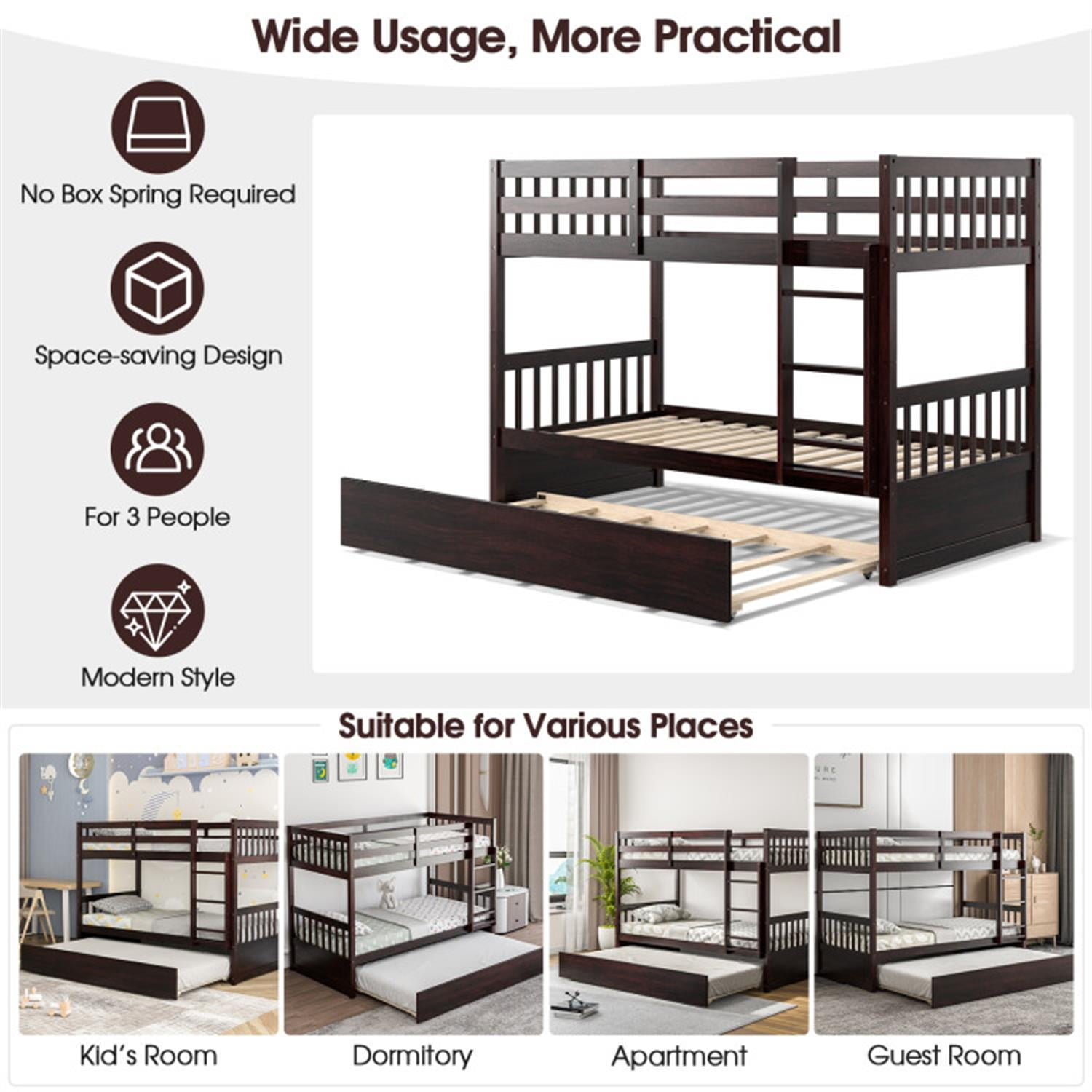 Demi Bonn Twin Pull-Out Bunk Beds with Ladder in the Steps and a Trundle, Twin Over Twin Bunk Bed Platform, White