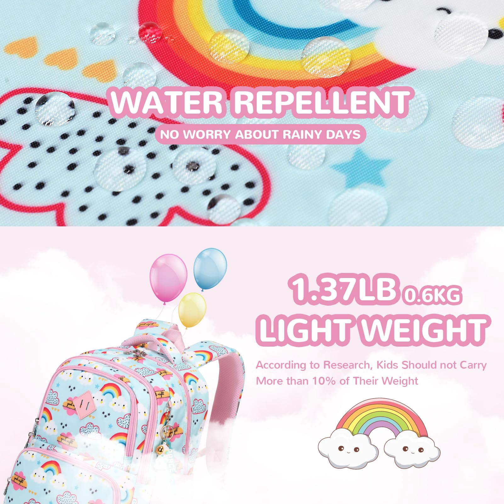 Soda Candy Kids Backpack Kawaii Printed School Girls Backpacks, Lightweight Water Resistant Boys Bookbag for Primary Kindergarten Elementary Preschool Middle School, Blue Rainbow