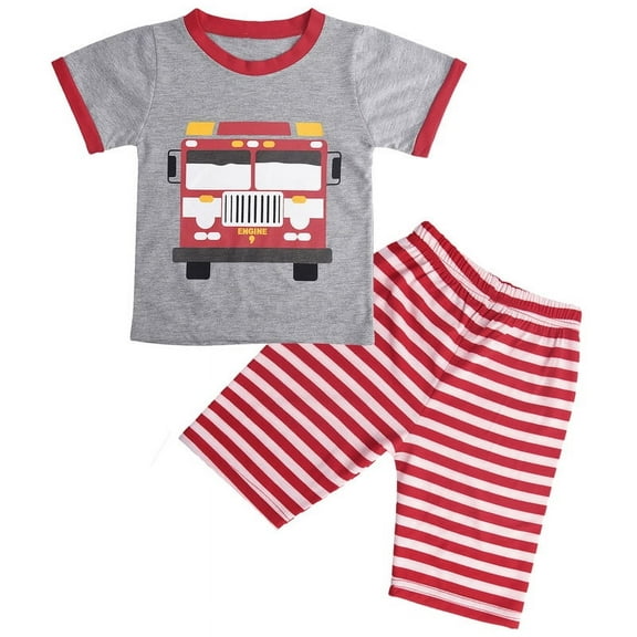 FEDPOP Boys Pajamas Summer Cotton Clothes Kids 2Pjs Toddler Sleepwear Short Sleeve Set Size 7T