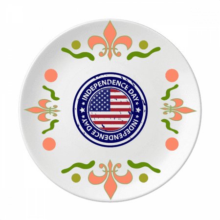 

USA Independence Day Flag Postmark Flower Ceramics Plate Tableware Dinner Dish