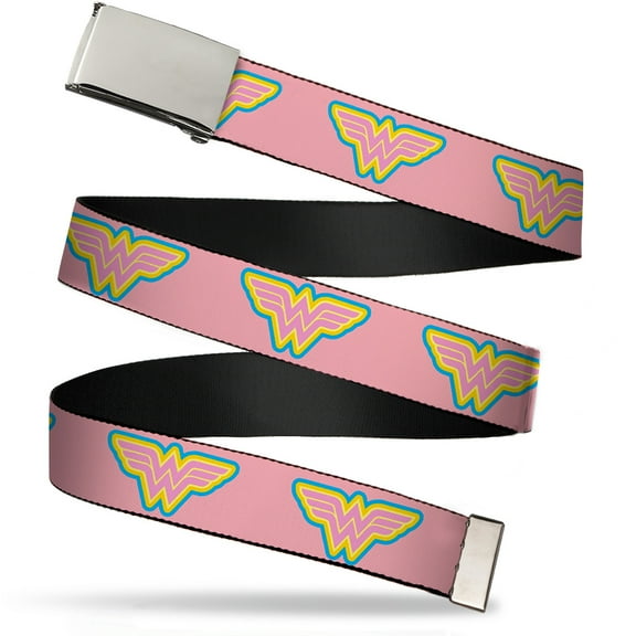 Adjustable Belt, Clamp Buckle, Cut-to-Fit, Wonder Woman Logo Pink Blue Yellow Pink
