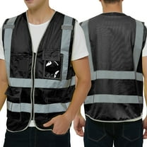Toptie Class 2 High Visibility Zipper Front Safety Vest With 9 Pockets and Reflective Strips, Meets ANSI/ISEA Standards-Black-M