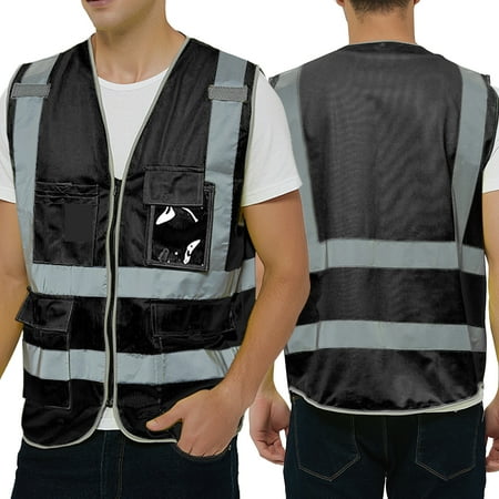 

Toptie Class 2 High Visibility Zipper Front Safety Vest With 9 Pockets and Reflective Strips Meets ANSI/ISEA Standards-Black-3XL