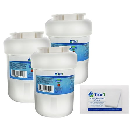 Tier1 Replacement for GE MWF, SmartWater, MWFP, MWFA, GWF, GWFA, HWF, Kenmore 9991, 46-9991, 469991 Refrigerator Water Filter (3-Pack) and Magic Erasing Sponge (12-Pack)