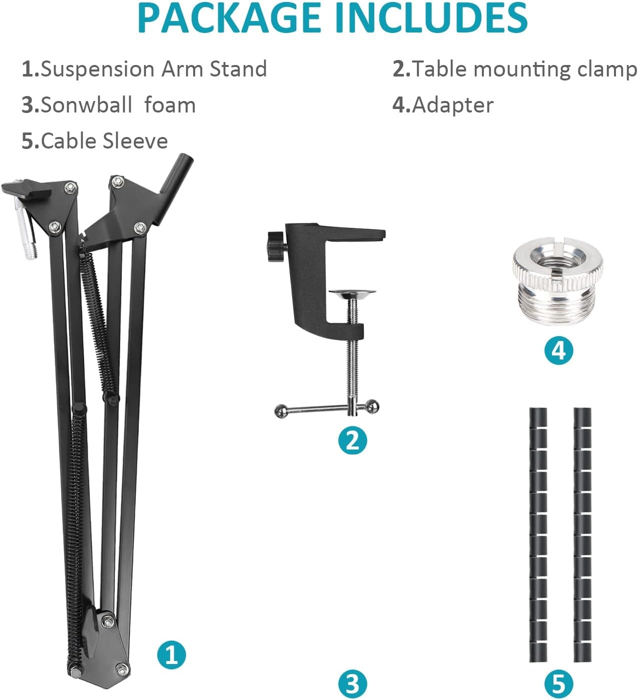 Snowball iCE Mic Boom Arm Microphone Stand with Pop Filter, Compatible with Blue Snowball Ice USB Microphone for Computer with Cable Sleeve by SUNMON