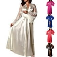 thumbnail image 3 of Womens Nightdress Sexy Long Polyester Lingerie Nightwear Bath Robe Gown Imitation Ice Silk Nightdress Solid Color Nightgown Thin (Hot Pink,L), 3 of 7