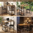 thumbnail image 3 of Lofka 3-Piece Small Kitchen Table Set for 2 with 3 Storage Shelves & 2 Backrest Stools, Space-Saving Dining Set with Retro Brown Finish, Small Spaces, 3 of 11