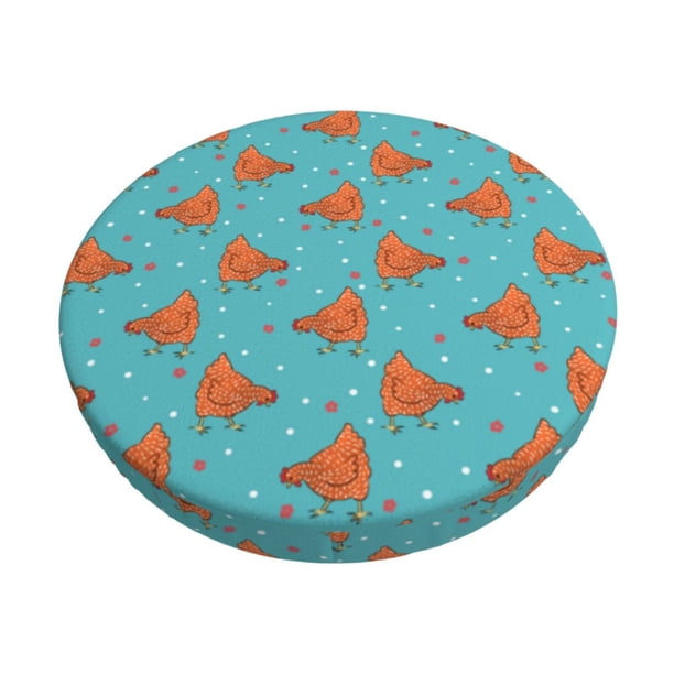 Disketp Funny Chicken Funda Redonda para Taburete, Funda de Cojín para Silla de Bar Suave y Elástica-14 inch