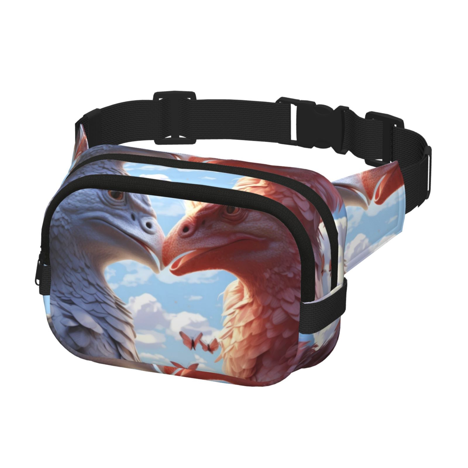 Kdxio Red And White Bird Couple Crossbody Double Layer Waist Bag Belt Bag for Unisex Fanny Pack Fashion Waist Packs for Hiking Running Shopping Traveling