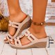 thumbnail image 4 of Sandalias de Cuña Negras para las Mujeres Reticular Corte Boca de Pescado Pie Abierto Zapatillas Sueltas Gruesas Primavera Verano, 4 of 9