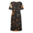 thumbnail image 6 of Women's Halloween Print Round Neck Dress with Pockets Short Sleeve Loose Midi Casual Dress Plus Size for Autumn Daily Wear Party Black L, 6 of 6