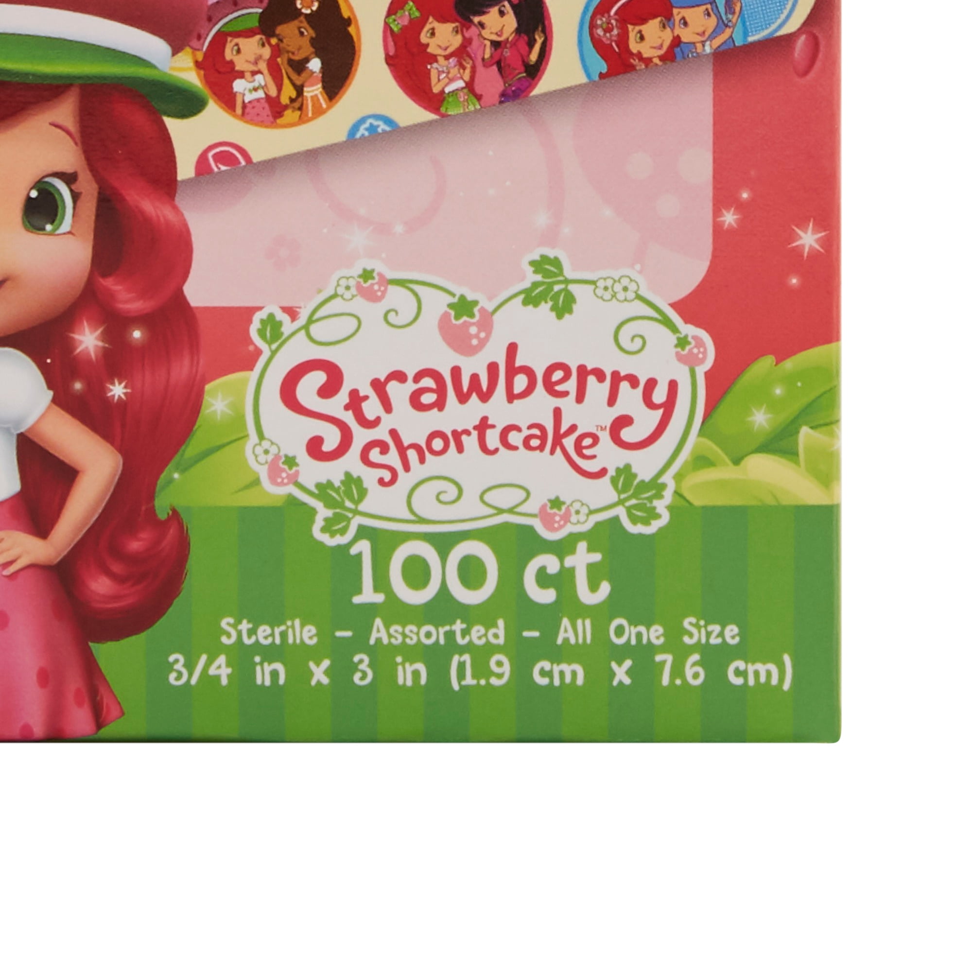 American White Cross Stat Strip Adhesive Strip, Strawberry Shortcake Bandages, 100 Count, 12 Packs, 1200 Total