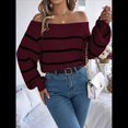 thumbnail image 4 of Suéter de Rayas con Hombros Descubiertos para Mujer, Moda de Otoño, Suéteres de Punto Casuales, Suéter Y2k, Blusas Lindas. Vino Tinto S, 4 of 10
