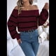 thumbnail image 4 of Suéter de Rayas con Hombros Descubiertos para Mujer, Moda de Otoño, Suéteres de Punto Casuales, Suéter Y2k, Blusas Lindas. Vino Tinto L, 4 of 10