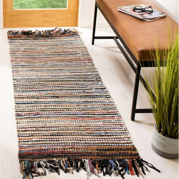 SAFAVIEH Vintage Leather Aaron Stripe Fringed Runner Rug, Multi, 2'3" x 6'