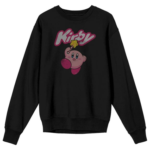 Kirby Vintage Character Logo Men's Black Graphic Long-Sleeve Tee Shirt-Small