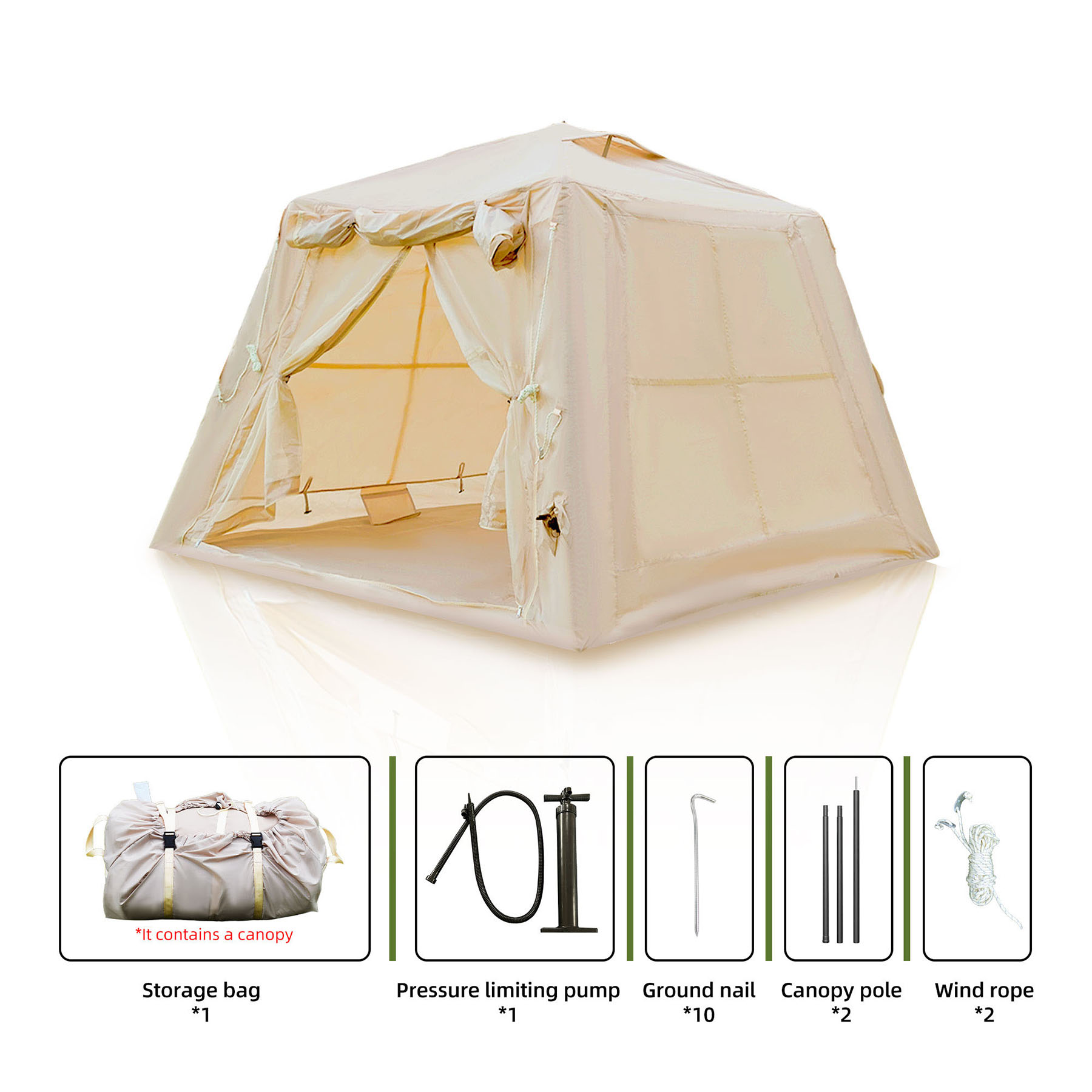 S-HOME5.76 m² Inflatable Camping Tent with Canopy, Durable Waterproof Design for 2-3 Person Family Outdoor Experience