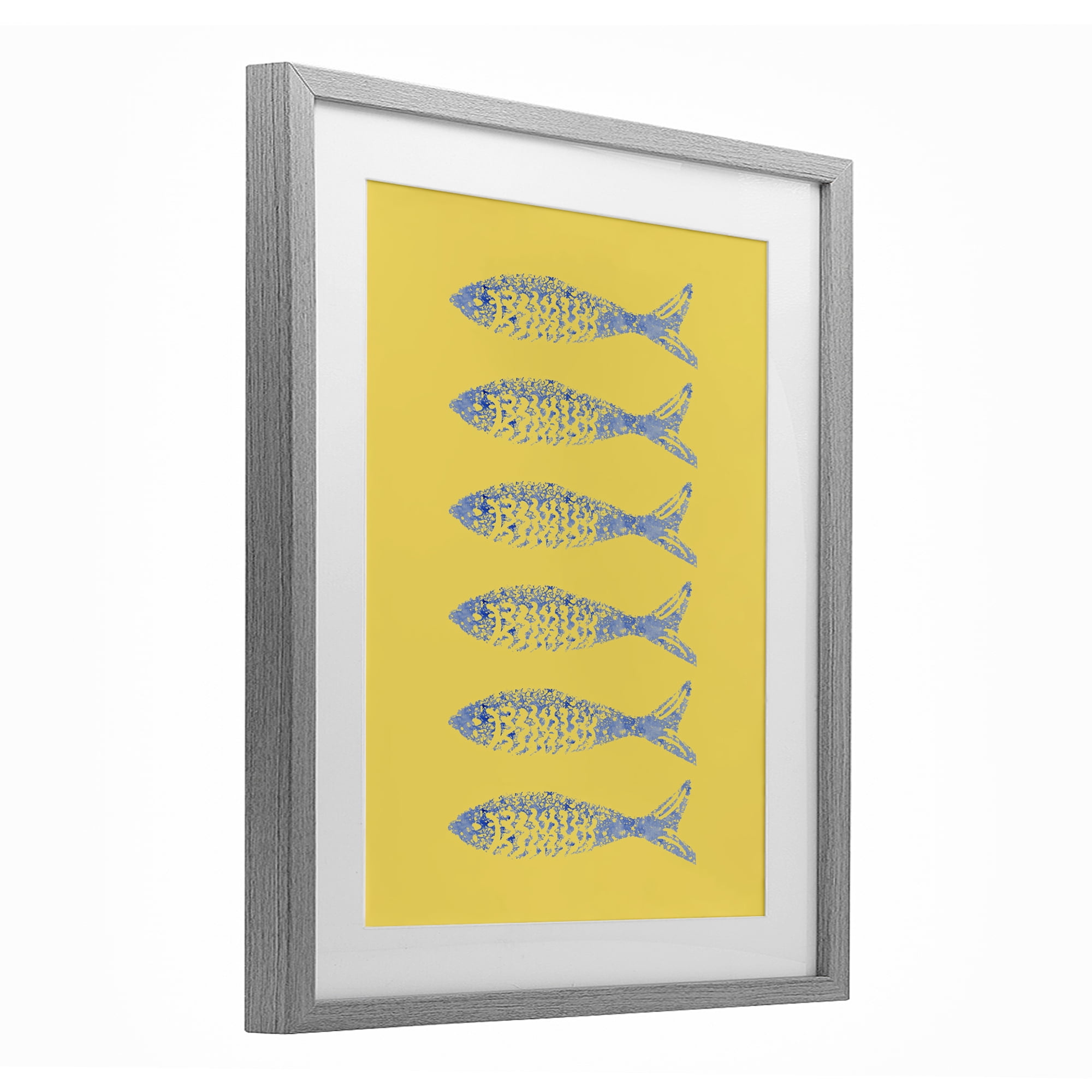 Stupell Industries Sardine Stamps on Yellow Gray Framed Print Under Glass, design by Julie DeRice