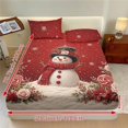 thumbnail image 2 of COEQINE Twin XL Size Fitted Sheet & Pillowcase Set, Comfort Bed Sheets Set Fade Resistant Easy Care Bottom Bedsheet Snug Fit for Christmas Decor, Vintage Floral Snowman, 2 of 5