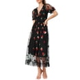 thumbnail image 1 of Robe Longue pour Femmes en Maille à Paillettes Fraise, Broderie, Col Rond, Tunique, Fête, Lin, Robe pour Femmes, 1 of 7