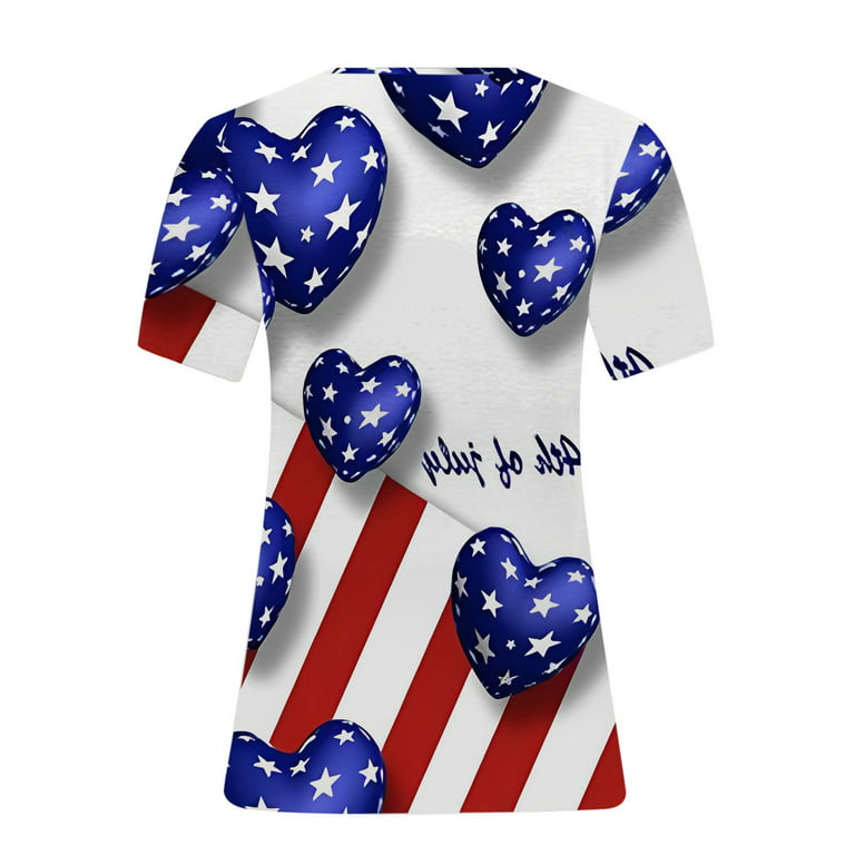 Women T-Shirts Loose Large Size Independence Day Printed Short Sleeve  V-Neck T-Shirt Simple Outdoor Steetwear Ladies Dailywear