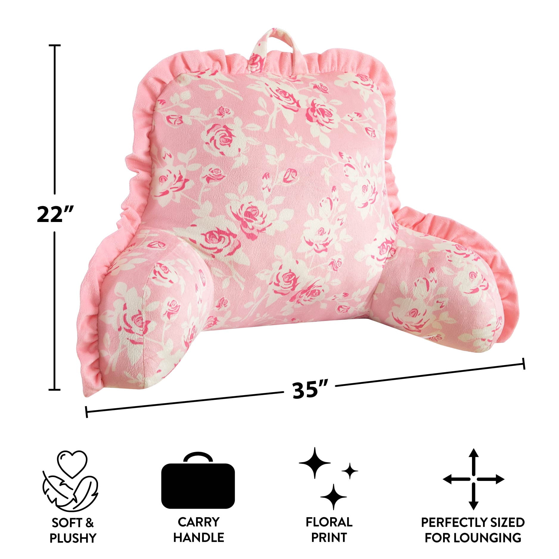 Mainstays Pink Rose Backrest Pillow with Ruffle Trim, 22" H