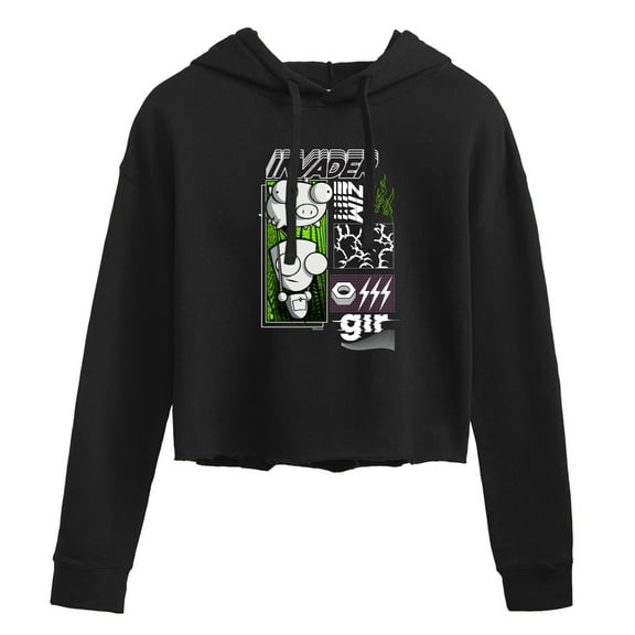 Invader ZIM - GIR Holding a Pig in the Air - Juniors Cropped Pullover Hoodie