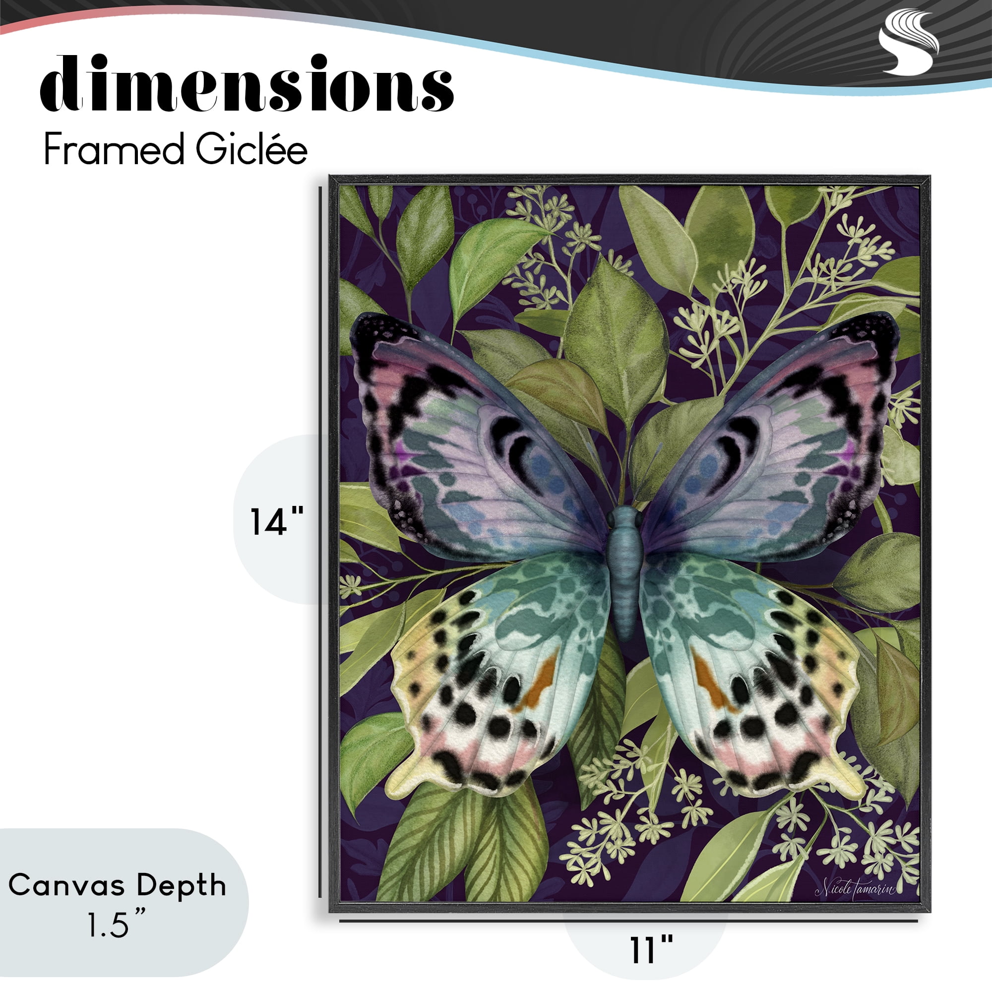Stupell Industries Midnight Garden Butterfly Black Framed Giclee Art, design by Nicole Tamarin