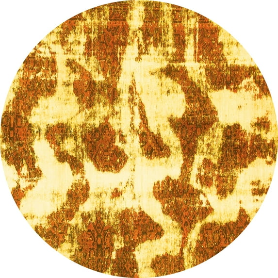 Ahgly Company Indoor Round Abstract Yellow Modern Area Rugs, 6' Round