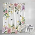 thumbnail image 4 of Pink White Flowers Shower Curtain Set, Waterproof Shower Curtains for Bathroom, Spring Floral Elegant Pastoral Botanical Washable Fabric Bath Curtain for Bathtub Decoration with Hooks 72x78 Inches, 4 of 9