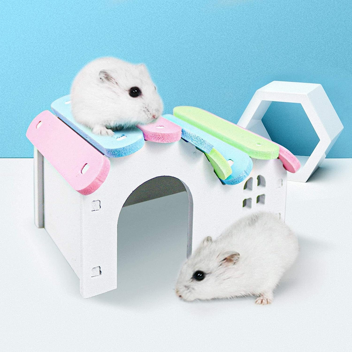 Dwarf Hamsters House DIY Wooden Gerbil Hideout Rainbow Bridge Swing and PVC Seesaw Pet Sport Exercise Toys Set Sugar Glider Syrian Hamster Cage Accessories Suitable for Small Animal Habitat Walmart ...