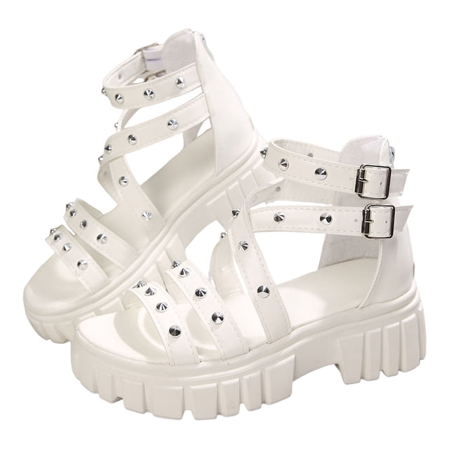 DAFEI Women's Sandals with Thick Soles Rhinestone Studs Solid Color Straps Platform Versatile Hollow Out Design
