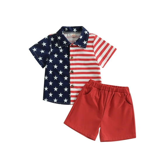 Bagilaanoe 4th of July Clothes for Toddler Baby Boys Stars Stripe Print Short Sleeve Shirt Tops Shorts 1T 2T 3T 4T 5T 6T Kids Independence Day Outfits 2pcs Short Pants Set