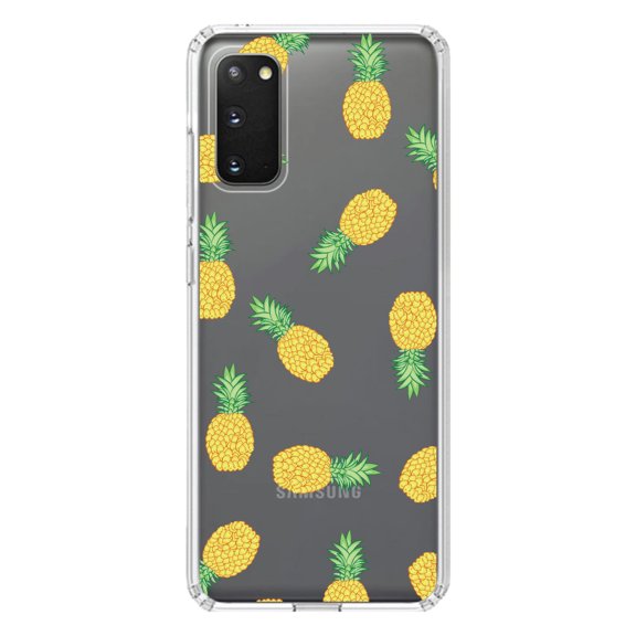 DistinctInk Clear Shockproof Hybrid Case for Galaxy S20 ULTRA / 5G (6.9" Screen) - TPU Bumper, Acrylic Back, Tempered Glass Screen Protector - Repeating Pineapple Pattern